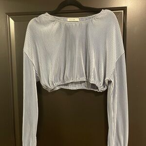 12th Tribe Light Blue Pleated Crop Top